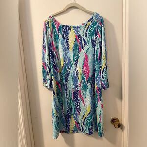 Lilly Pulitzer Light as a Feather Print Sophie Gold Tone Button Knit Dress S XL